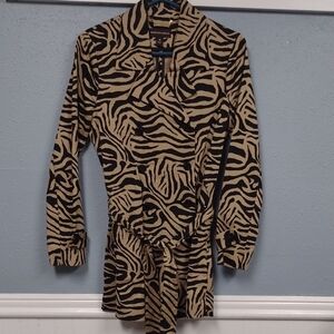 Dana Buchman Zebra Print Trench Coat - Black and Tan